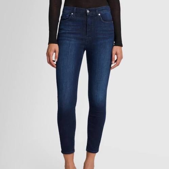 7 For All Mankind The High Waist Ankle Skinny Jean - B(air) Dark Wash - Picture 1 of 5
